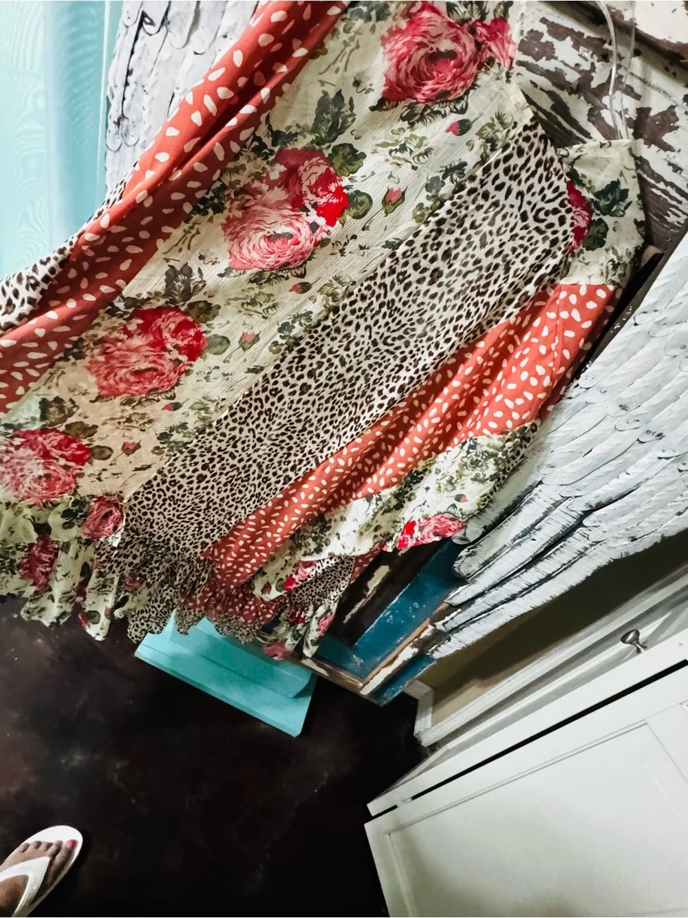 Umgee Mixed Floral and Leopard Open Front Kimono in Cream and Rust and sage